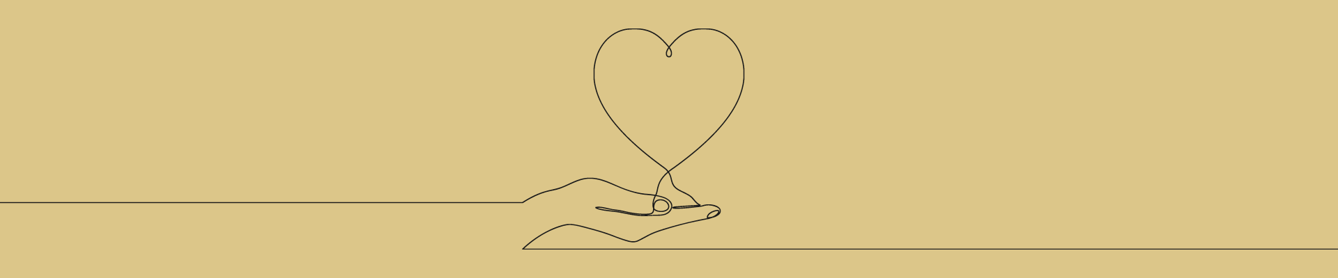 Gold background with line drawing of heart floating above hand