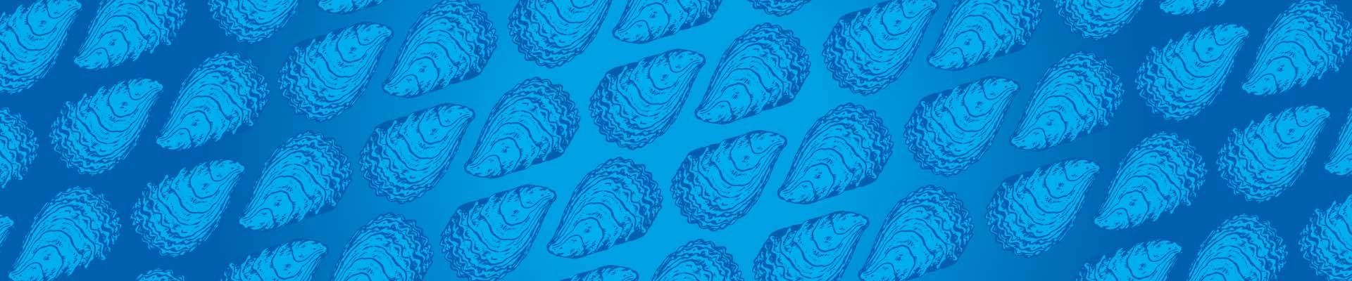 Blue background with oyster illustrations