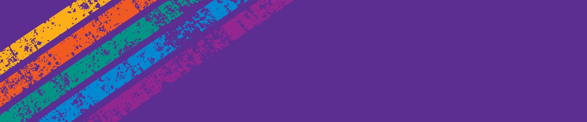 Founders Day 2024 banner with a purple background and colorful stripes