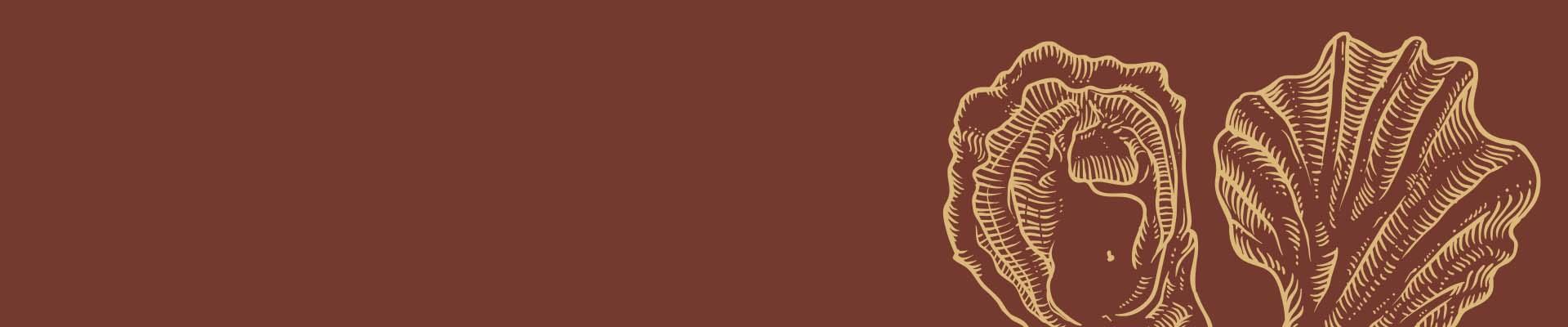 Brown graphic with oyster shell drawings