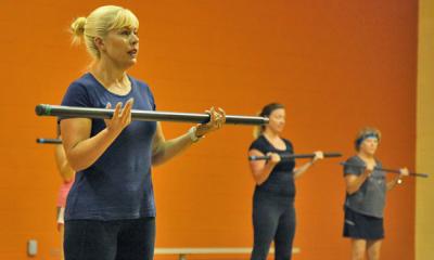 People in group exercise class