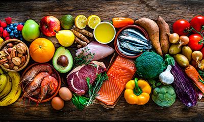 Variety of healthy foods sitting on a table