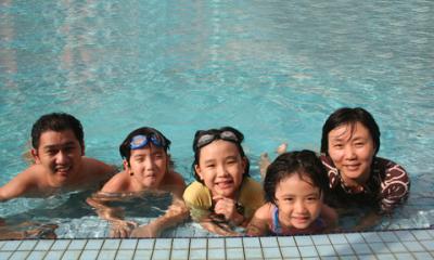 family swimming