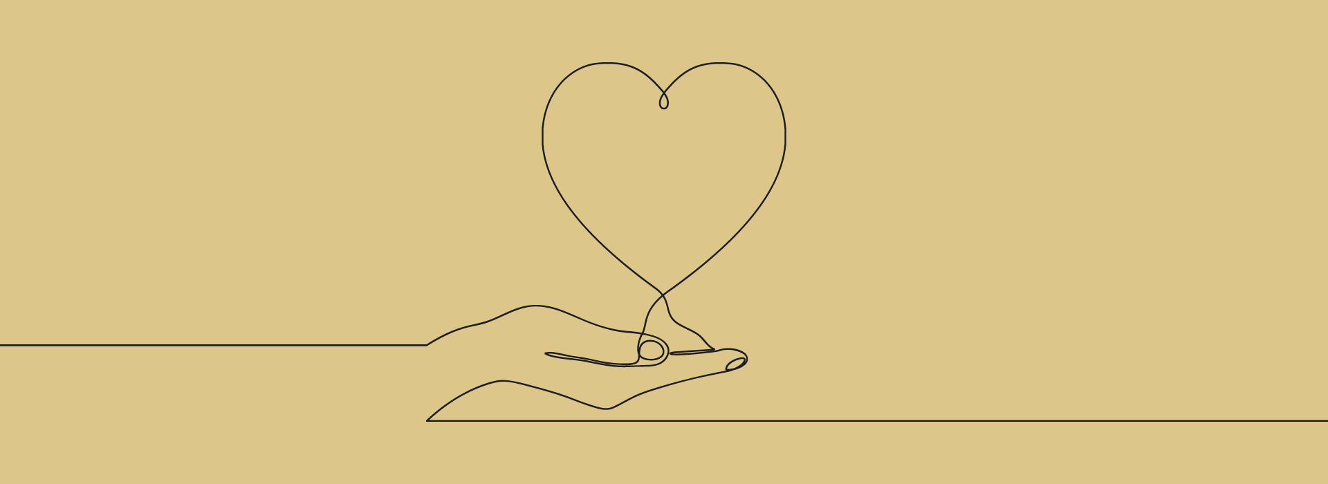 Line drawing of heart in hand