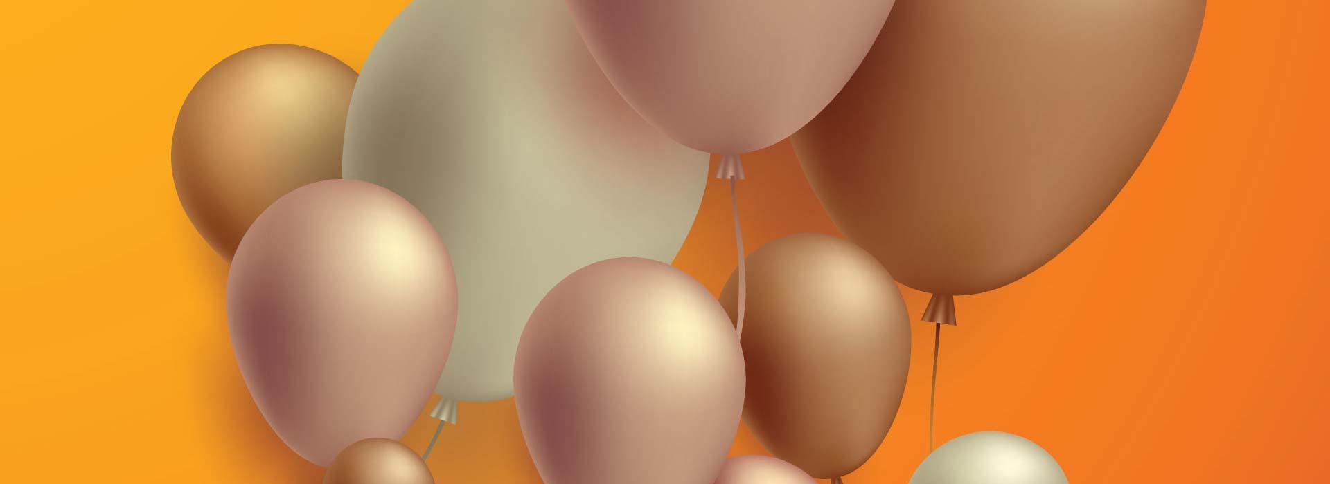Orange background with pink, copper and ivory balloons