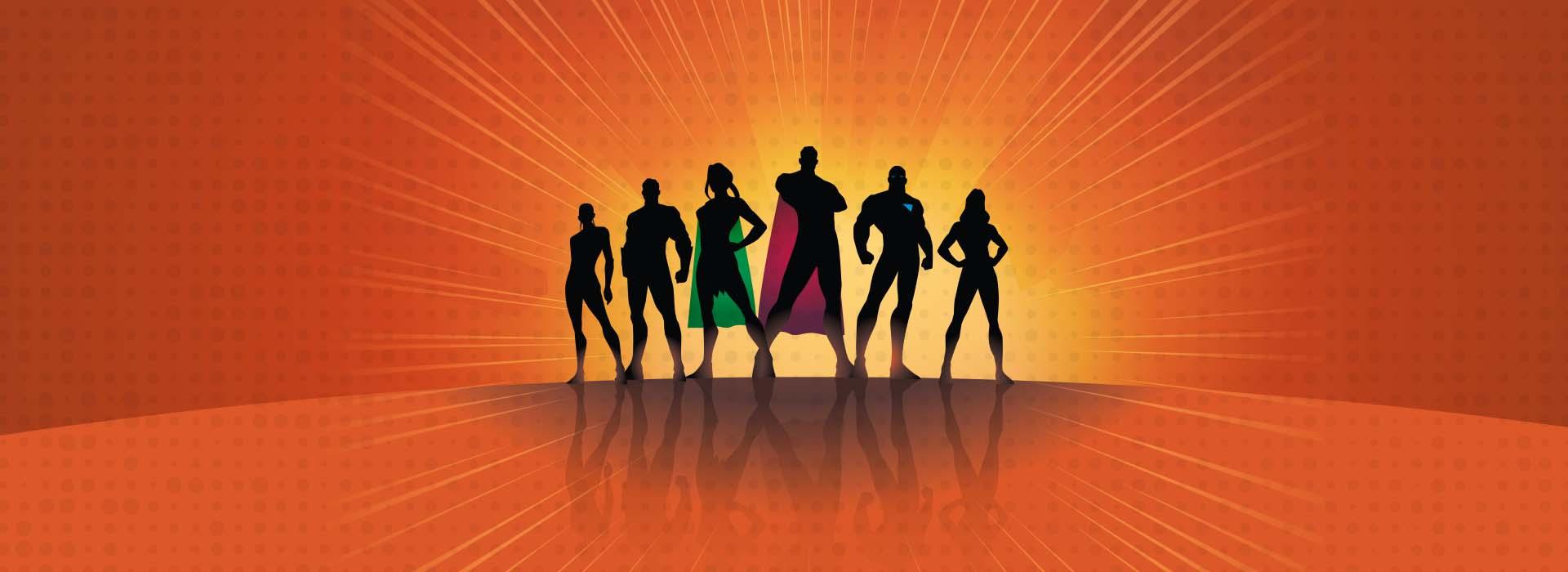 orange pop art background with superheroes for the 2023 YMCA Annual Meeting