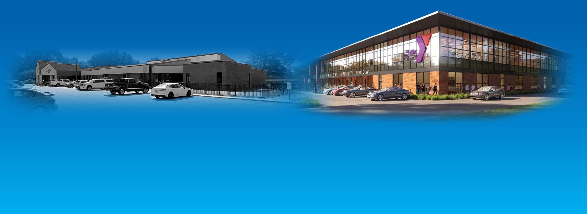Side by side comparison of the old Greenbrier Family YMCA and the new rendering