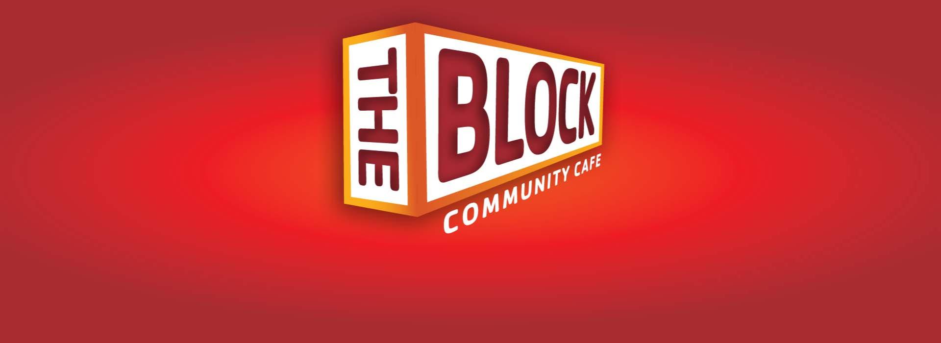 Red gradient banner with The Block Community Cafe logo
